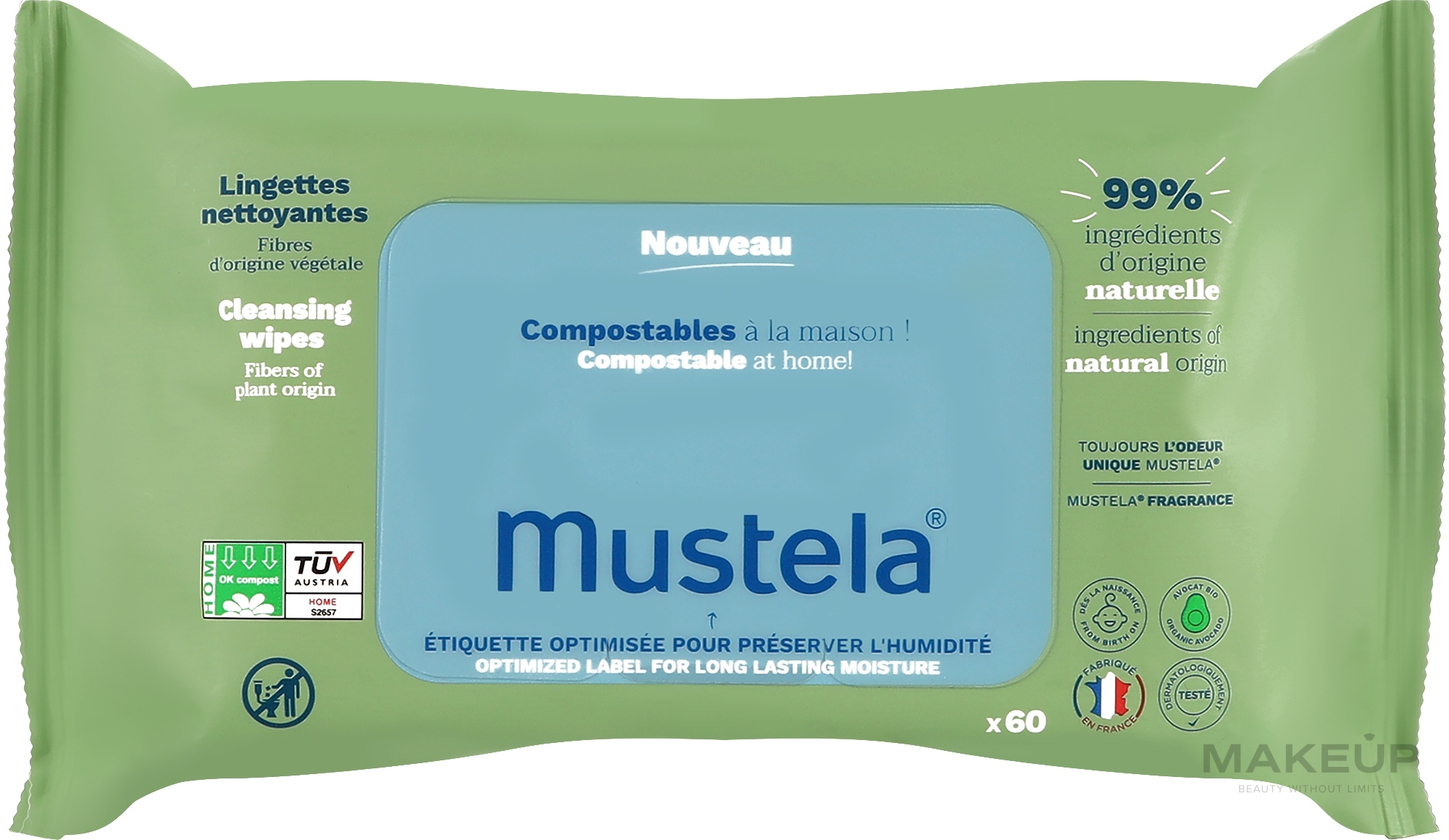 Очищувальні серветки для дітей - Mustela Compostable Cleaning Wipes With Fragrance — фото 60шт