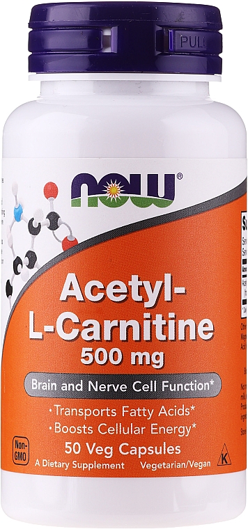 Харчова добавка "Ацетил Л-карнітин", 500 мг - Now Foods Acetyl-L Carnitine — фото N1