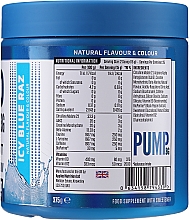 Багатокомпонентна суміш із 12 речовин для підтримання м'язової діяльності й кровотоку - Applied Nutrition Pump 3G Zero Stimulant Icy Blue Raz — фото N2