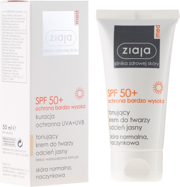 Тонизирующий крем для лица SPF 50+ - Ziaja Med Toning Face Cream Light Shade UVA+UVB