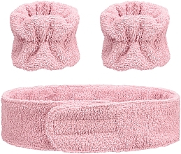 Парфумерія, косметика Набір аксесуарів для б'юті-процедур, рожевий "Easy Spa" - MAKEUP Spa Headband and Wristband Face Washing Pink