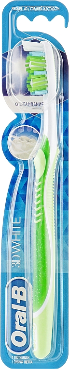 Зубная щетка средняя 40, "Отбеливание", салатовая - Oral-B 3D White — фото N1