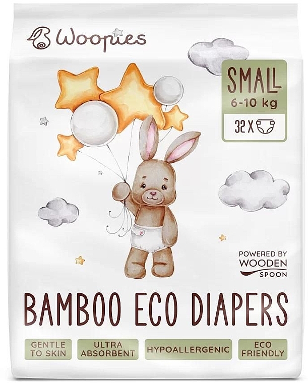 Подгузники, 6-10 кг, 32 шт. - Wooden Spoon Woopies Eco Small — фото N1