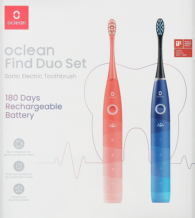 Набір електричних зубних щіток, синя та рожева - Oclean Flow Find Duo Set — фото N1