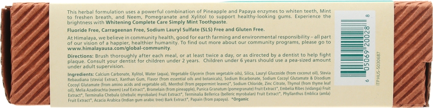 Органическая отбеливающая зубная паста с мятой - Himalaya Herbals Whitening Complete Care Toothpaste Simply Mint — фото N3