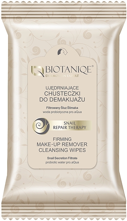 Зміцнювальні серветки для зняття макіяжу - Biotaniqe Snail Repair Therapy Firming Make-Up Remower Cleansing Wipes — фото N1