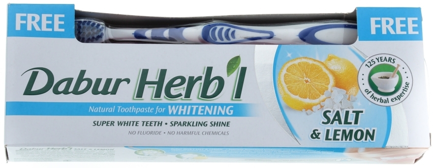 Набір "Salt & Lemon", синій - Dabur Herb`l (toothbrush/1шт + toothpaste/150g) — фото N1