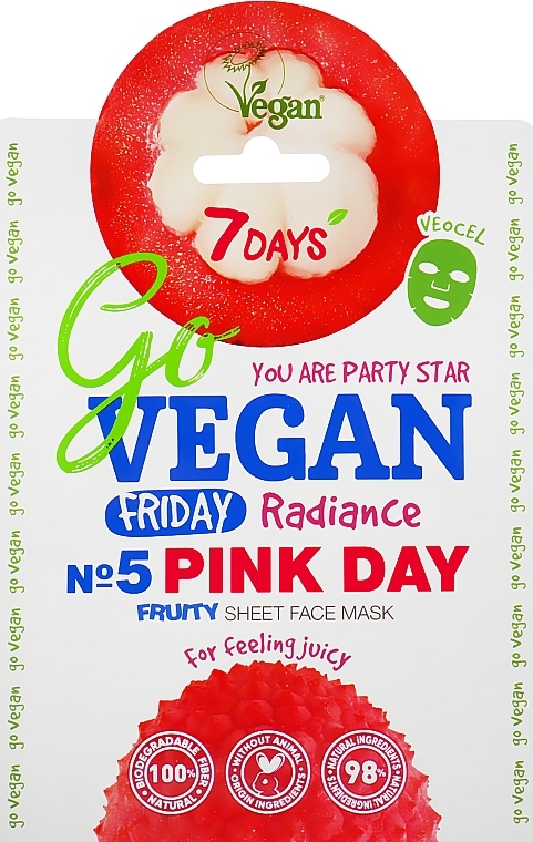 ПОДАРОК! Тканевая маска для лица "Для тех, кто любит посочнее" - 7 Days Go Vegan Friday Pink Day — фото N1