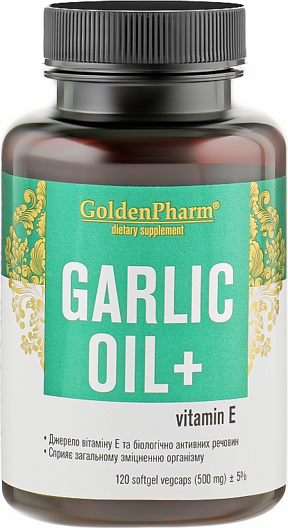 Харчова добавка "Часникова олія", 500 мг - Голден фарм Garlic Oil + Vitamin E — фото N1