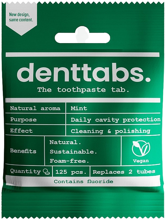 Таблетки для чистки зубов "Мята" с фтором - Denttabs Teeth Cleaning Tablets Mint With Fluoride — фото N1