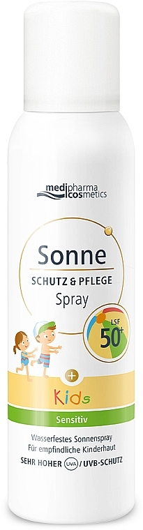 Сонцезахисний водостійкий спрей-аерозоль для чутливої ​​дитячої шкіри, SPF 50+ - Medipharma Cosmetics Sonne