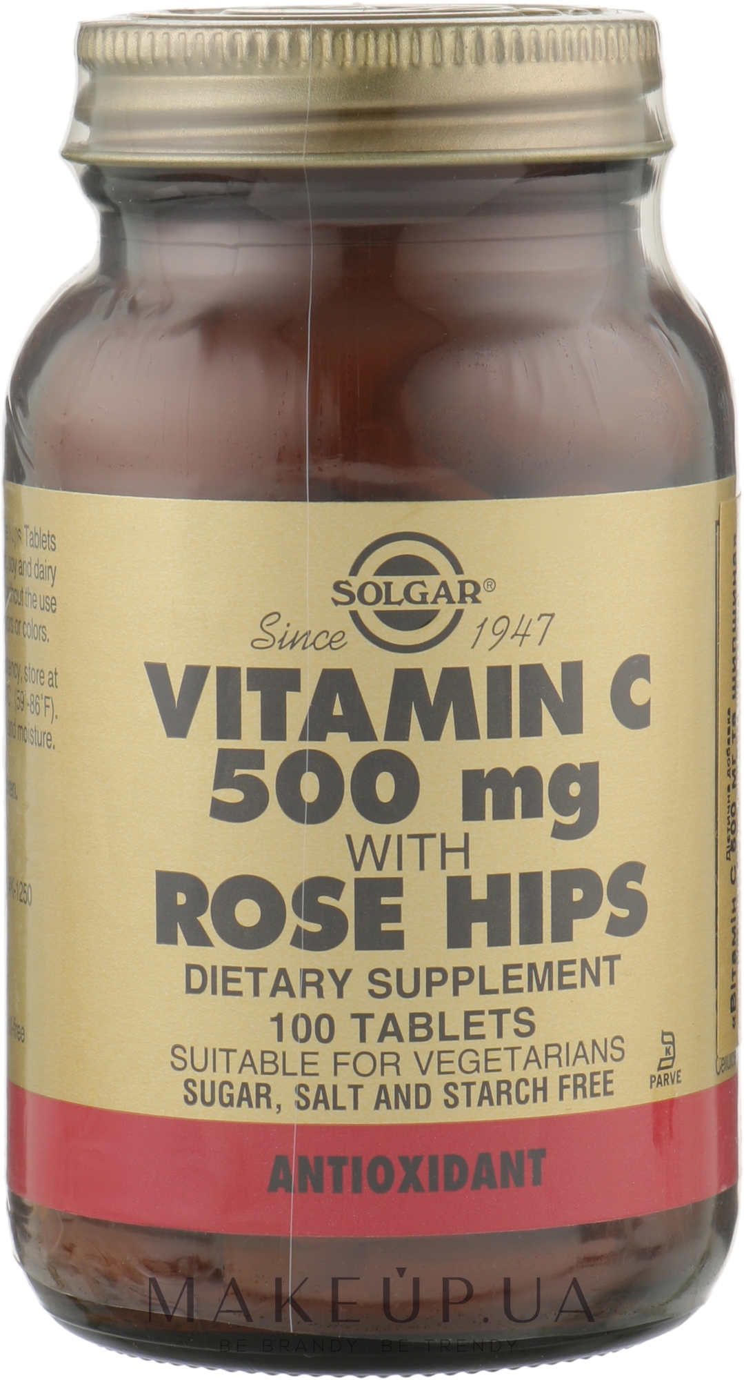 Дієтична добавка, 500 мг "Вітамін С + шипшина" - Solgar Vitamin C With Rose Hips — фото 100шт