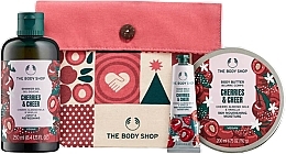 Духи, Парфюмерия, косметика Набор - The Body Shop Cherries & Cheer Essential Gift (sh/gel/250ml + b/butter/200ml + h/balm/30ml + bag/1pcs)