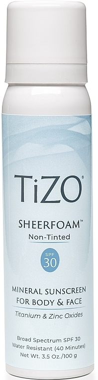 Пенка минеральная солнцезащитная для тела и лица без оттенка - TiZO SheerFoam Body & Face Non-Tinted SPF 30 — фото N1