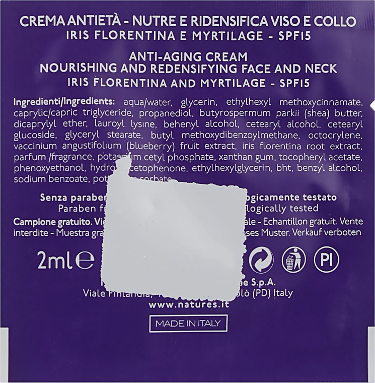 Крем антивіковий для обличчя - Nature's Assoluta Anti-Aging Cream SPF 15 (пробник) — фото N2