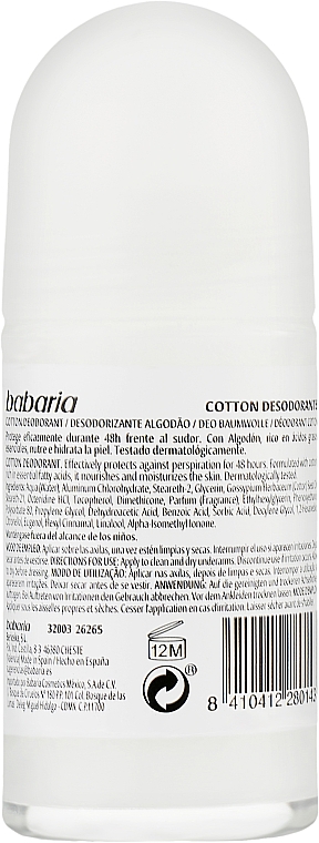 Дезодорант с экстрактом хлопка - Babaria Nourishing Roll-On Deodorant Cotton — фото N2