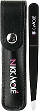 Пинцет для бровей классический с чехлом, чёрный - Nikk Mole — фото N1