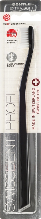 Зубна щітка, екстрам'яка, чорна з білою щетиною - SWISSDENT Profi Gentle Extra Soft — фото N1