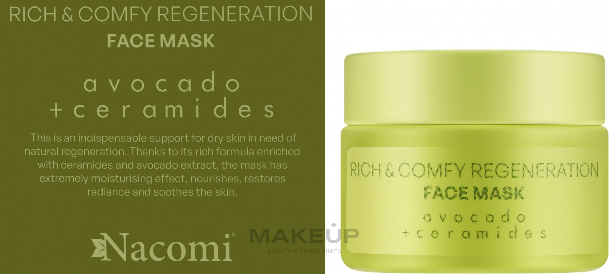 Маска для лица с авокадо и керамидами - Nacomi Rich & Comfy Regeneration Avocado + Ceramides Face Mask — фото 40ml
