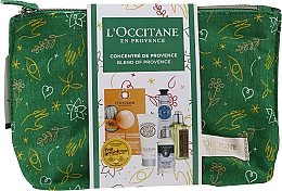 Духи, Парфюмерия, косметика Набор - L'Occitane Christmas Set (balm/15ml + f/mask/6ml + b/milk/20ml + h/cr/10ml + shm/35ml + sh/gel/30ml + bag)