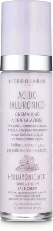 Крем с гиалуроновой кислотой для нормальной и сухой кожи лица - L'Erbolario Acido Ialuronico Crema Viso a Tripla Azione  — фото N2
