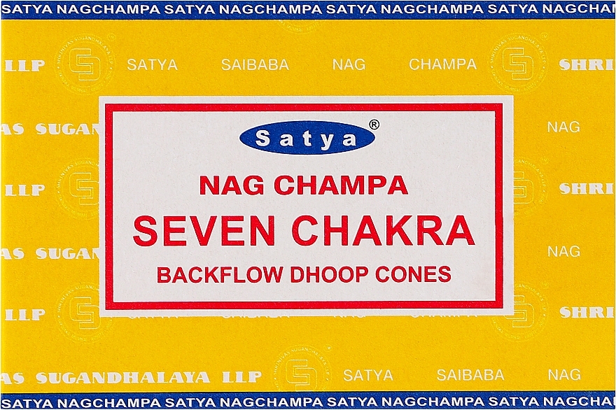 Стелющиеся дымные благовония конусы "Семь чакр" - Satya Seven Chakra Backflow Dhoop Cones — фото N1