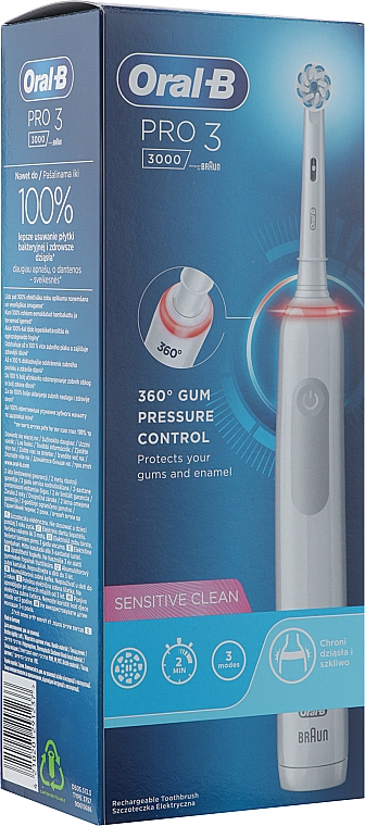 Электрическая зубная щетка - Oral-B Pro 3 3000 Sensitive Clean White D505.513.3 — фото N1