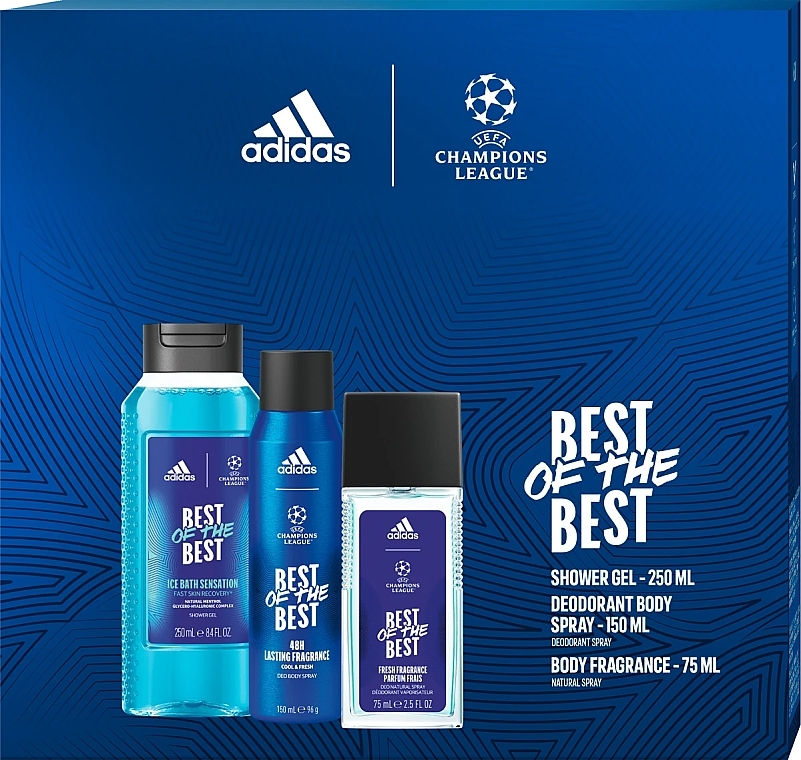 Adidas UEFA 9 Best Of The Best - Набір (deo/spray/150ml + body/fragr/75ml + sh/gel/250ml) — фото N1