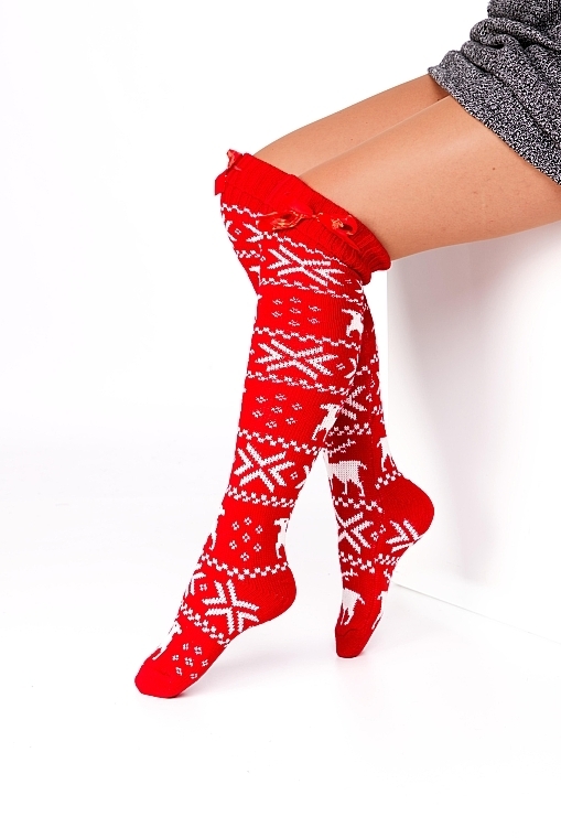 Гольфи жіночі теплі вище коліна з норвезьким візерунком, червоні - Moraj — фото N2