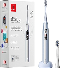 Парфумерія, косметика Розумна зубна щітка Oclean X Pro Digital Silver, 2 насадки - Oclean X Pro Digital Electric Toothbrush Glamour Silver