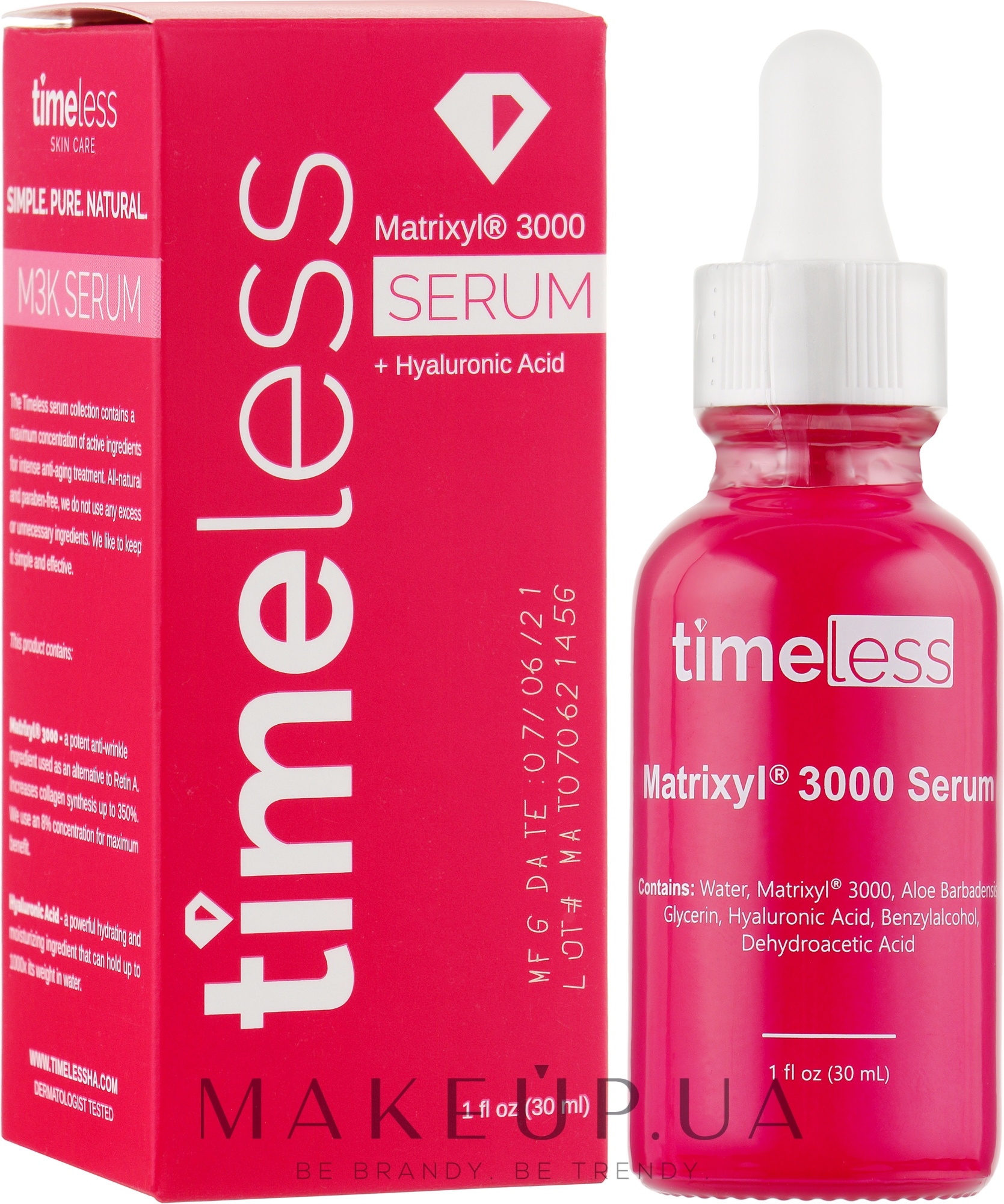 Антивікова сироватка для обличчя - Timeless Skin Care Serum Matrixyl 3000 + Hyaluronic Acid — фото 30ml