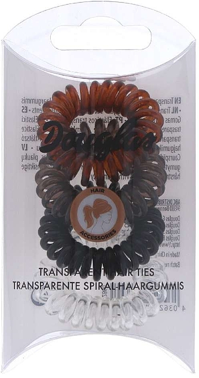 Спіральні резинки для волосся, 4 шт., різнокольорові - Douglas Spiral Transparent Hair Ties — фото N2