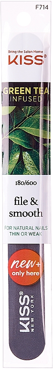 Пилочка для натуральных ногтей 180/600 - Kiss Green Tea Infused Nail File — фото N1