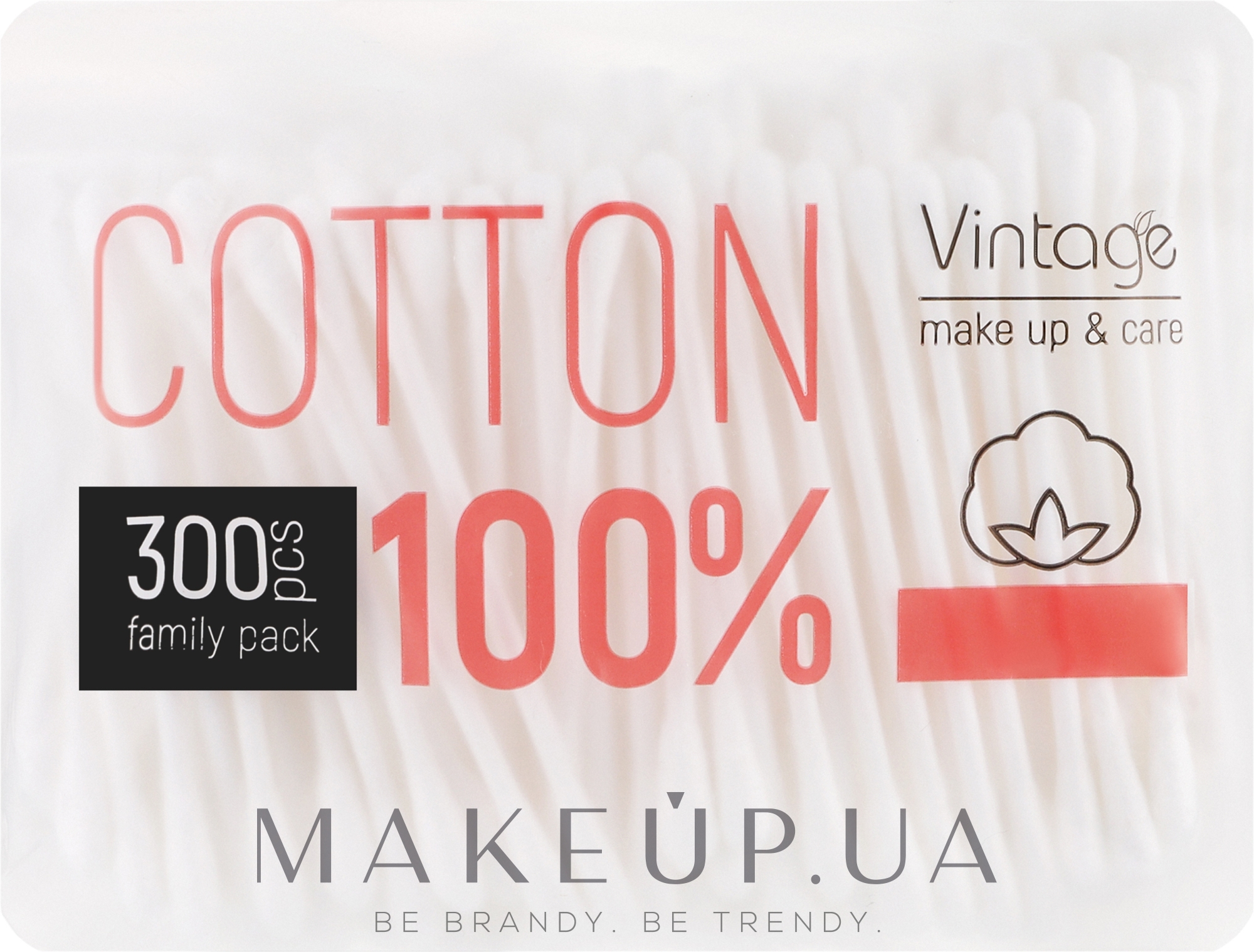 Ватные палочки в полиэтиленовой упаковке, 300шт - Vintage 100% Cotton — фото 300шт