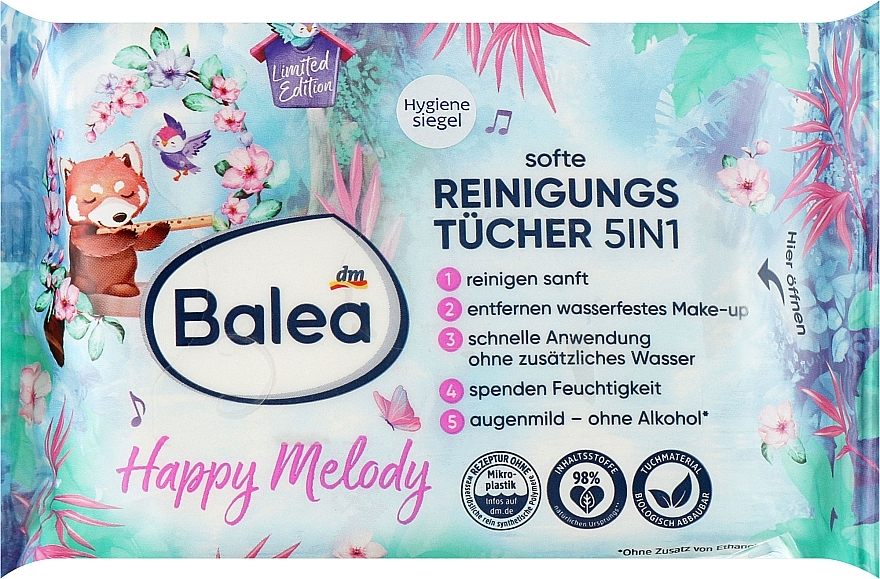 Очищающие салфетки для снятия макияжа - Balea Happy Melody Soften Wet Wipes — фото N1