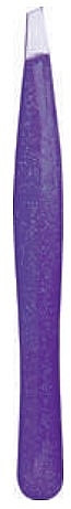 Пинцет скошенный, из нержавеющей стали, 9,2 см, фиолетовый блестящий, в блистере - Titania — фото N2