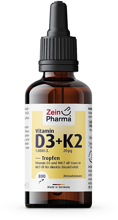 Вітамін D3 + K2 - ZeinPharma Vitamin D3 (1000 I.U.) + K2 (20 µg) Drops — фото N2