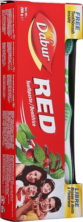 Набор с зеленой щеткой - Dabur Red (toothbrush/1pc + toothpaste/200g) — фото N2