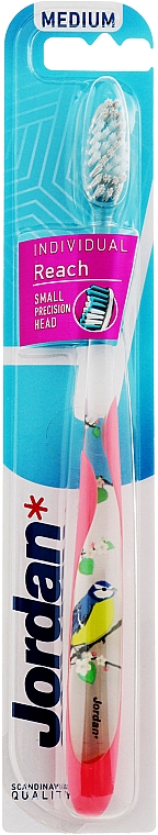 Зубная щетка мягкая, розовая с птицей - Jordan Individual Reach Soft — фото N1