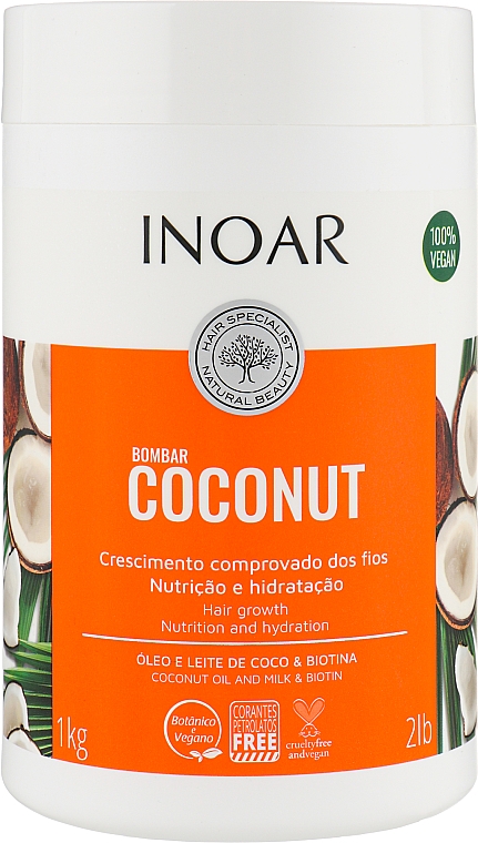 Маска для роста волос без сульфатов "Кокос & Биотин" - Inoar Coconut Bombar Hair Growth — фото N1