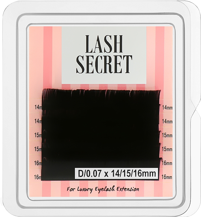 Накладні вії, чорні, мікс, 6 ліній (0.07, D, (14,15,16)) - Lash Secret — фото N1