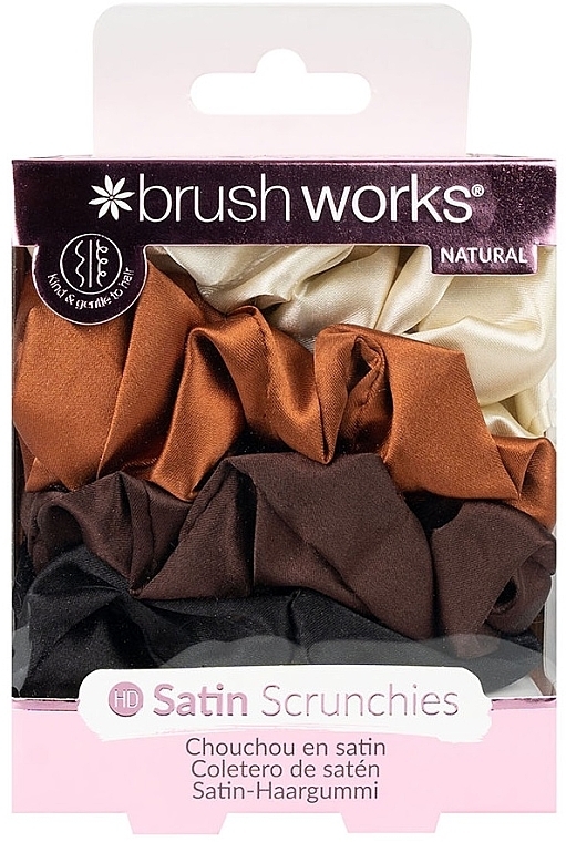 Резинки для волос атласные, 4 шт. - Brushworks Natural Satin Scrunchies — фото N1