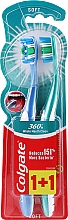 Зубна щітка "Суперчистота всієї ротової порожнини" з очищувачем для язика та щік багатофункціональна 1+1, синя та зелена - Colgate 360 — фото N2