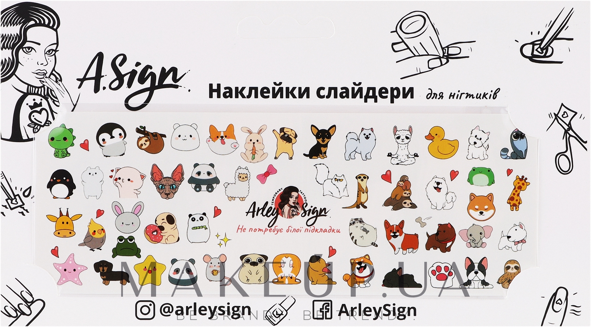 Наклейка-слайдер для ногтей "Смешные зверьки" - Arley Sign  — фото 3g