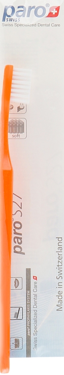 Детская зубная щетка, с монопучковой насадкой, мягкая, оранжевая - Paro Swiss S27 — фото N1