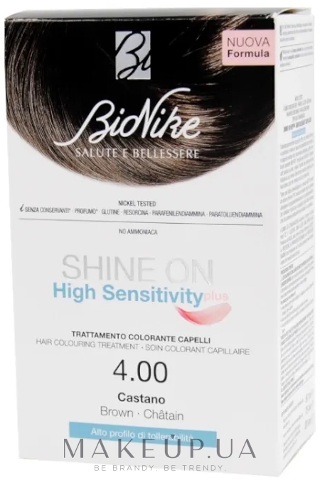 Краска для волос - BioNike Shine On High Sensitivity Hair Colouring Treatment New Formula — фото 4.00 - Brown
