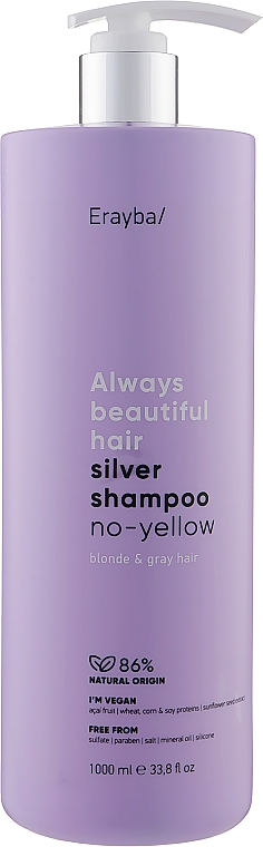 Шампунь антижовтий для сивого й освітленого волосся - Erayba ABH Silver No-Yellow Shampoo — фото N3