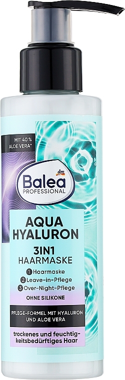 Профессиональная маска для сухих и обезвоженных волос 3в1 - Balea Professional Aqua Hyaluron Haarmaske — фото N1