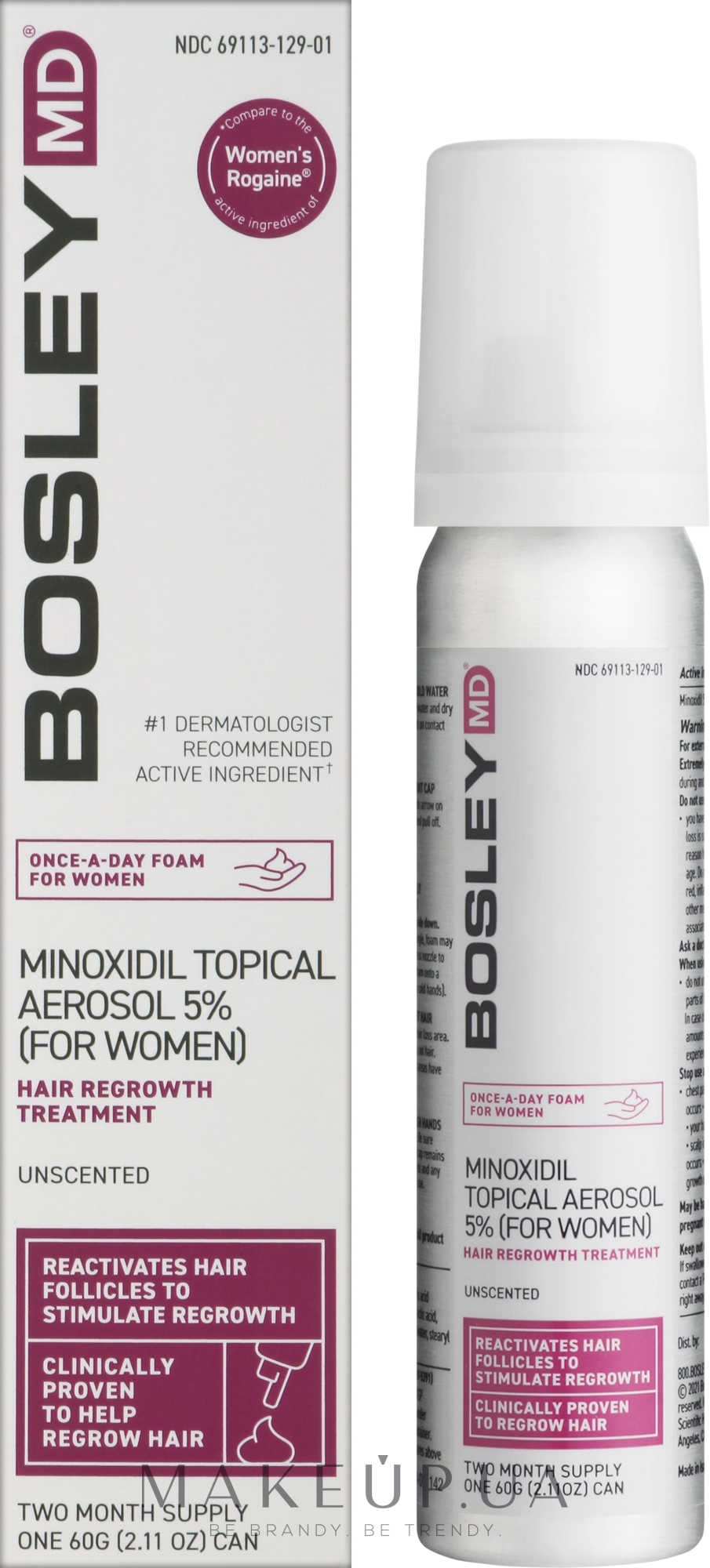 Пена с миноксидилом 5% для восстановления роста волос у женщин, курс 2 месяца - Bosley Minoxidil Topical Aerosol — фото 60g