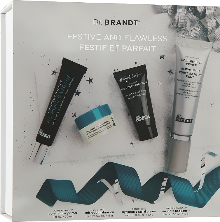 Набор - Dr. Brandt Festive & Flawless Kit (face/gel/15g + cr/10g + exfoliator/15g + primer/30ml) — фото N1